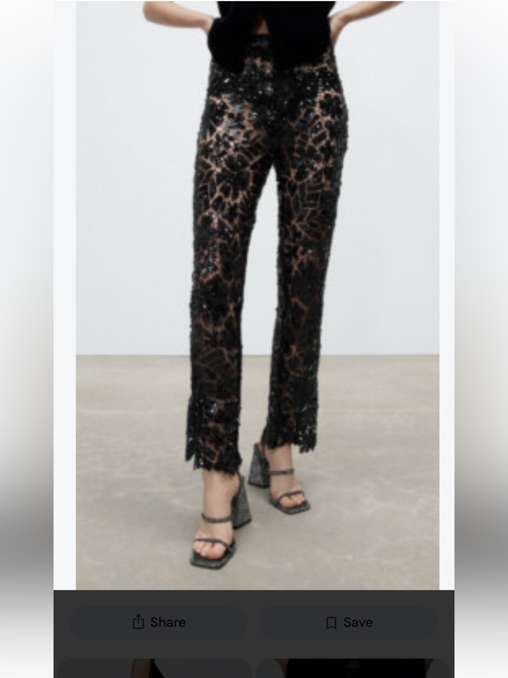 Zara Black Lace Straight-Leg Embellished Pants